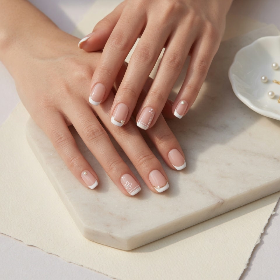 French nails with subtle minimalist design details