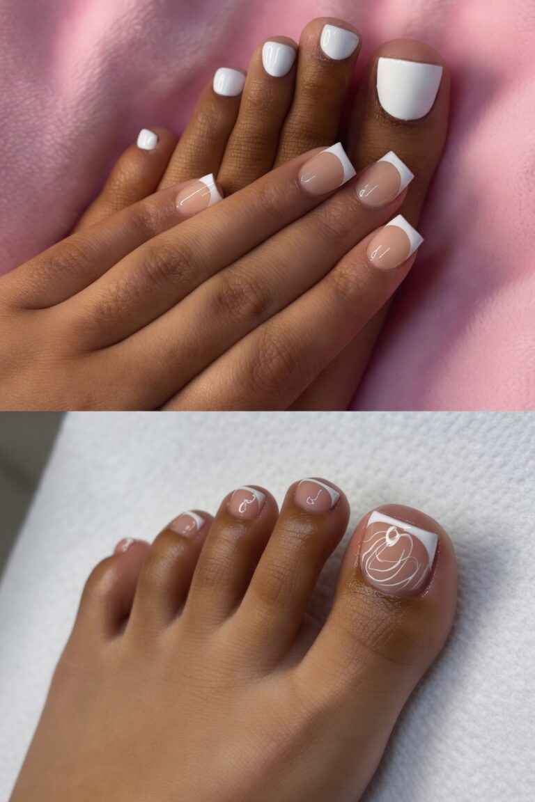 French tip toes visual guide with two glossy pedicure ideas