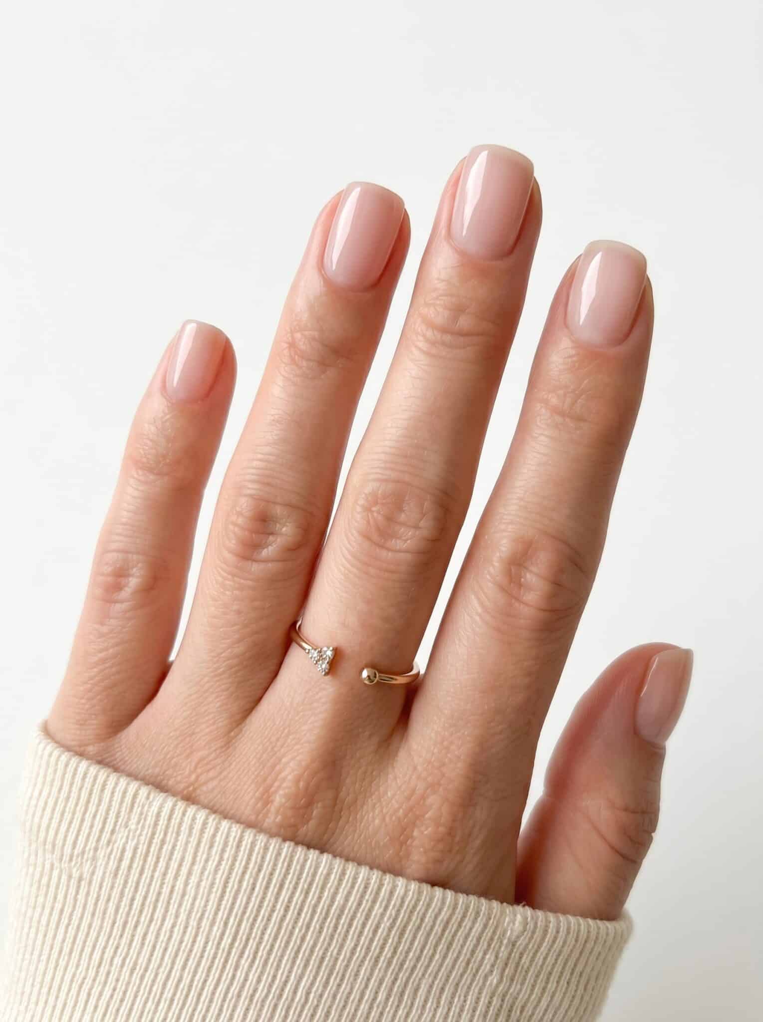 Soft blue and lilac nails with a clean glossy finish