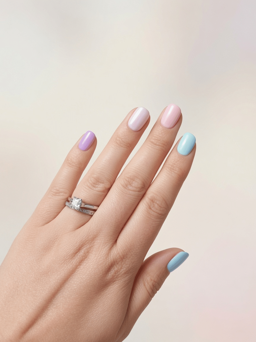 Vibrant pastel french tips on short square nails