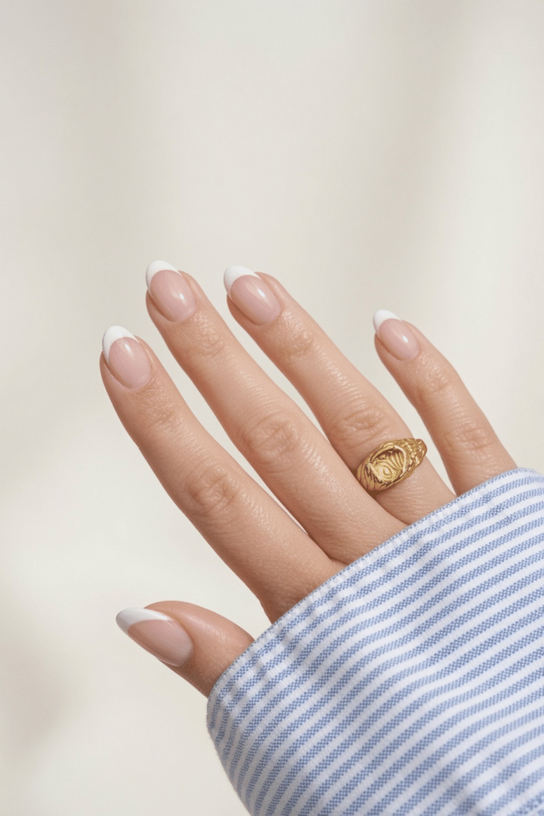 french tip nails almond