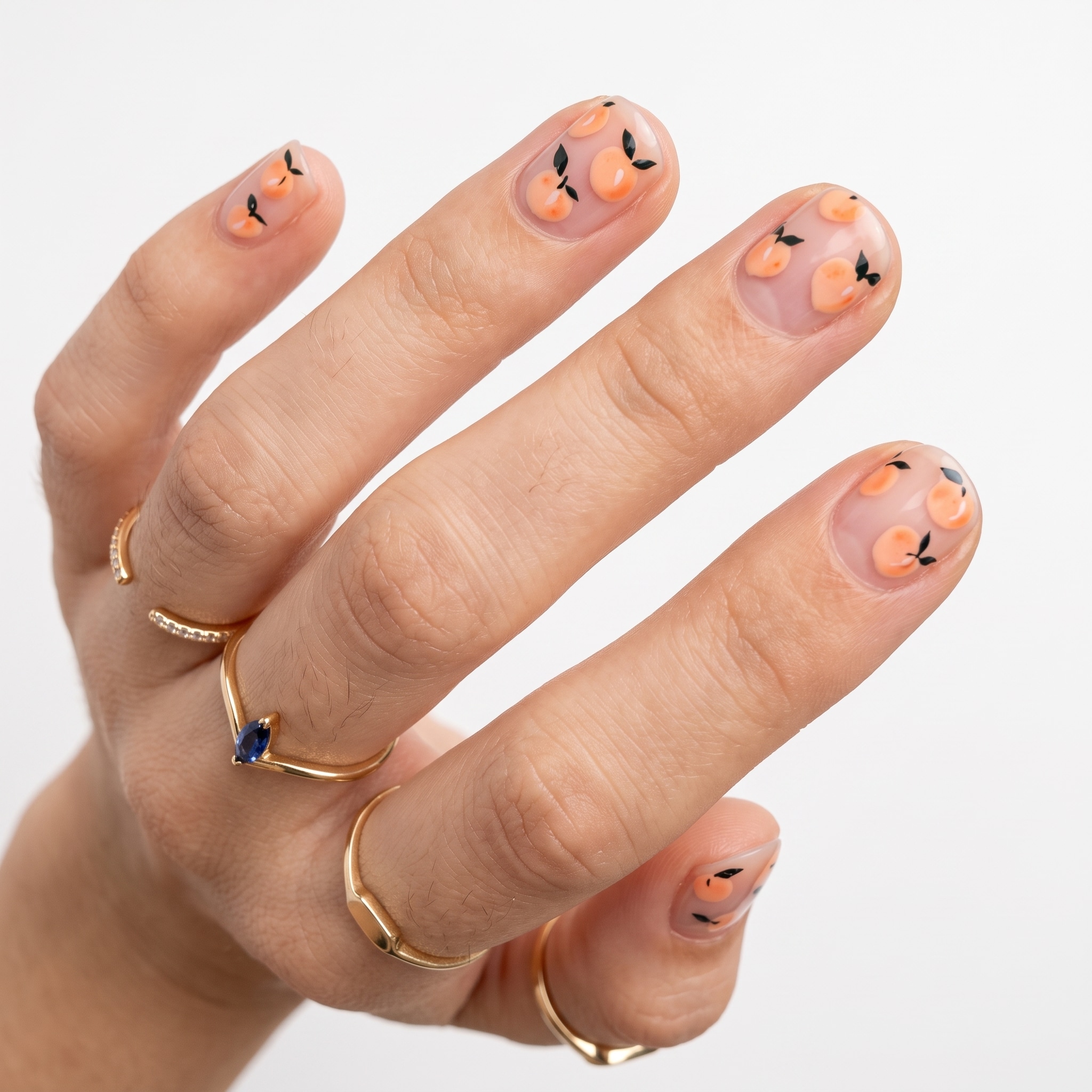 Glossy peach almond nails with a clean minimalist finish