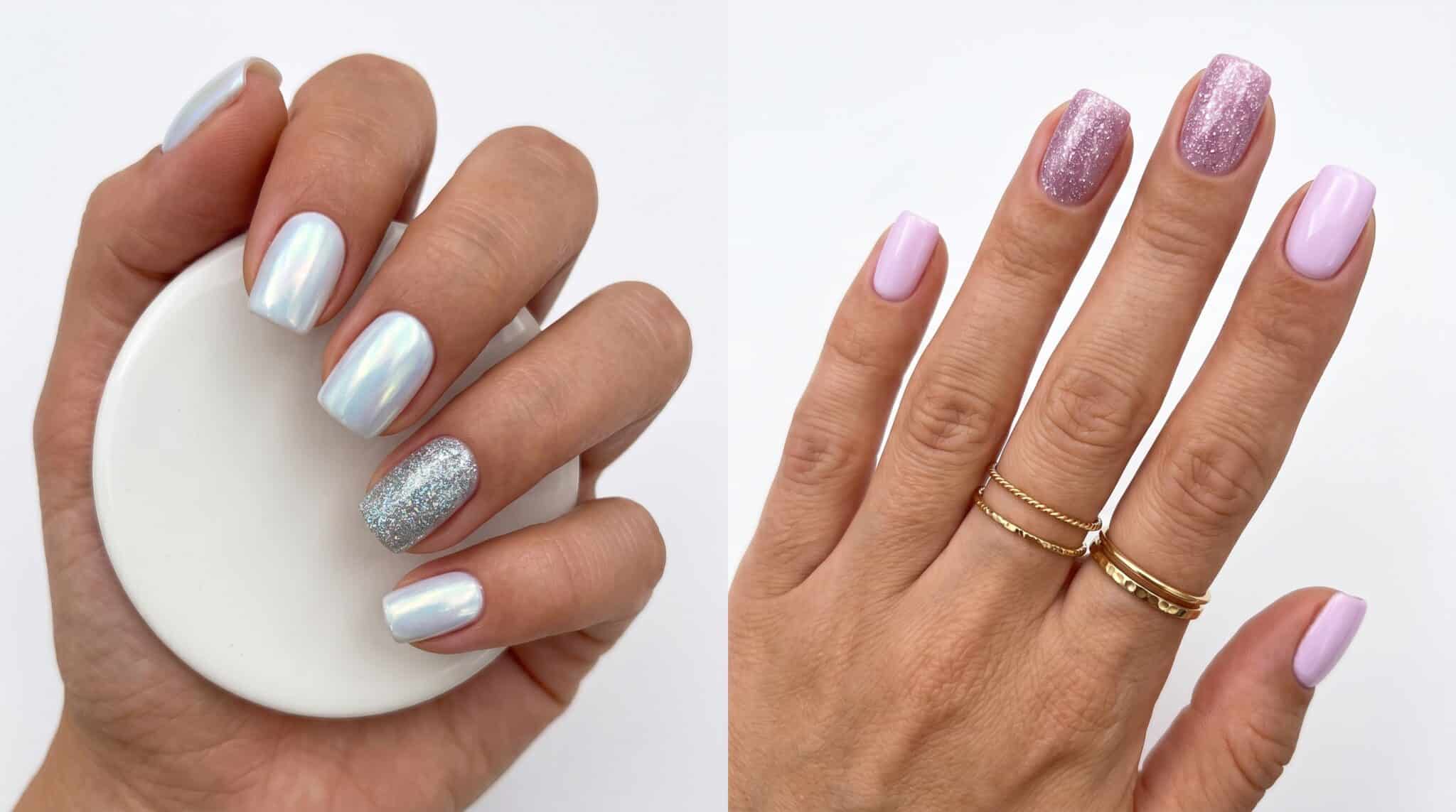 Nude nails with tiny pastel dots and bright micro accent details