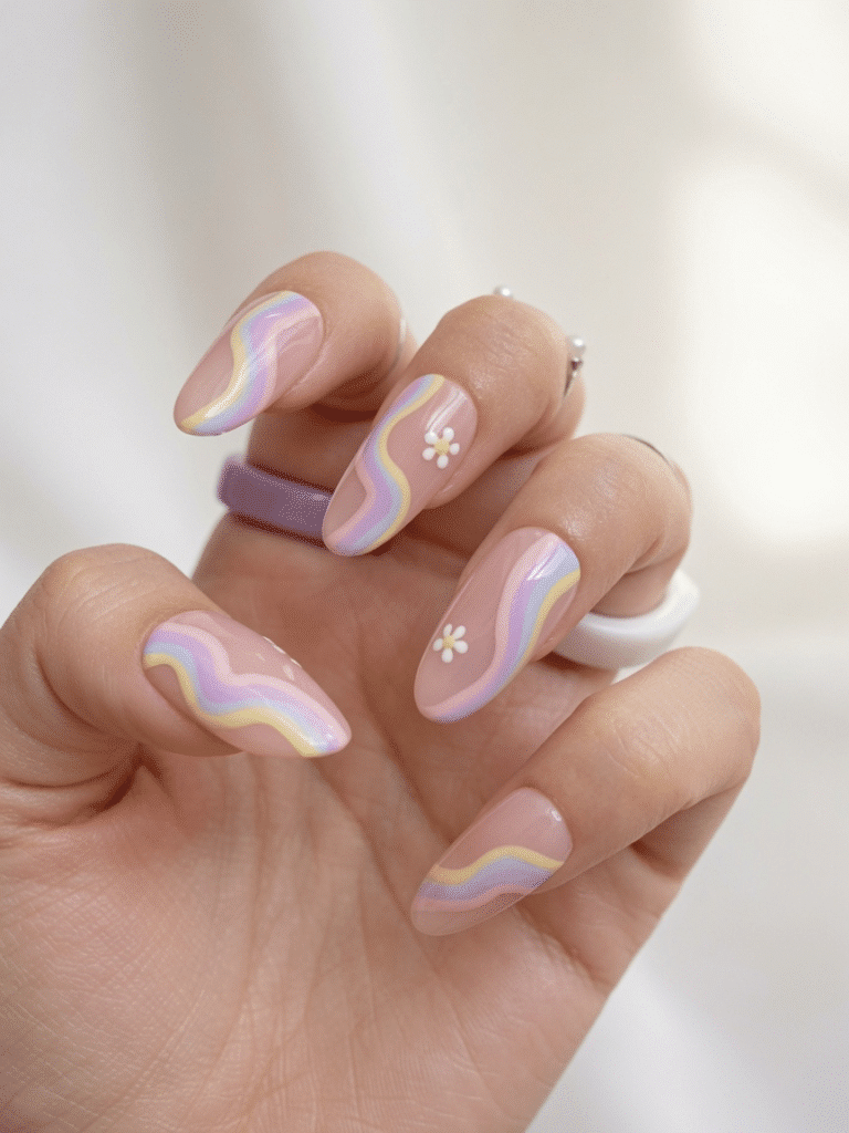 Soft pastel rainbow summer nails on natural nails