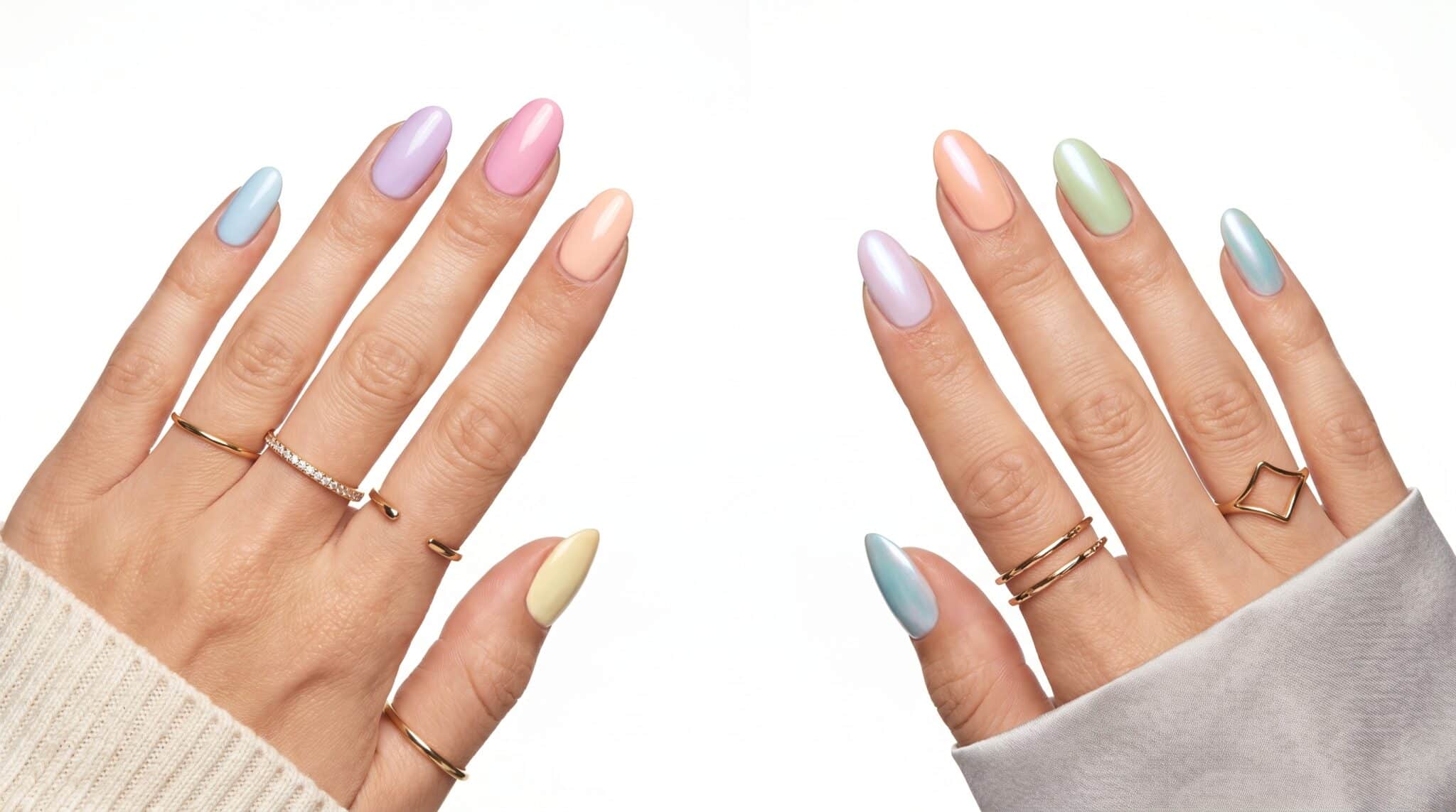 Simple Pastel Summer Nails with soft pink, lilac, mint, yellow, and baby blue tips
