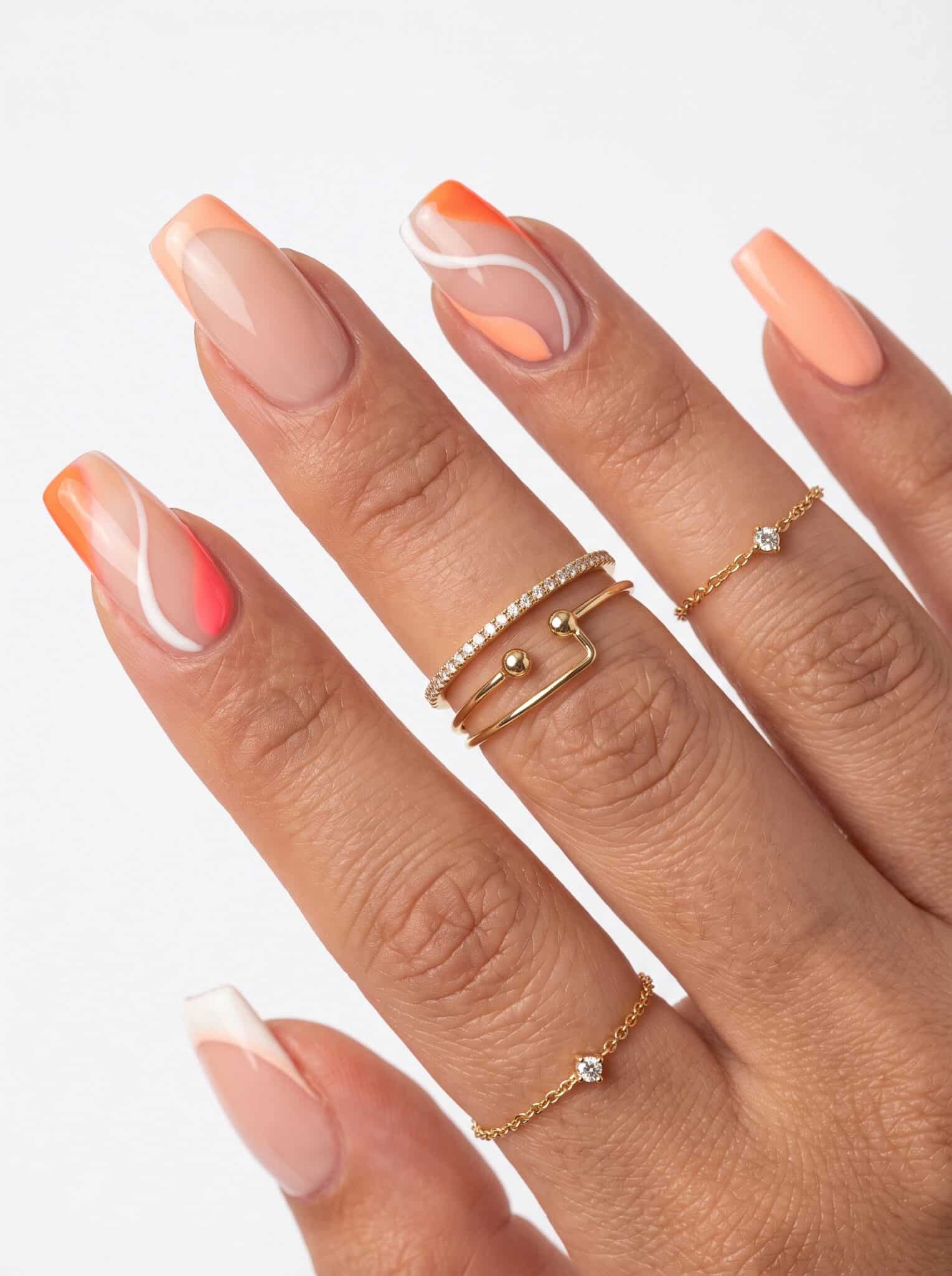 Simple Peach Summer Nails ideas collage with glossy coral and soft peach manicure looks