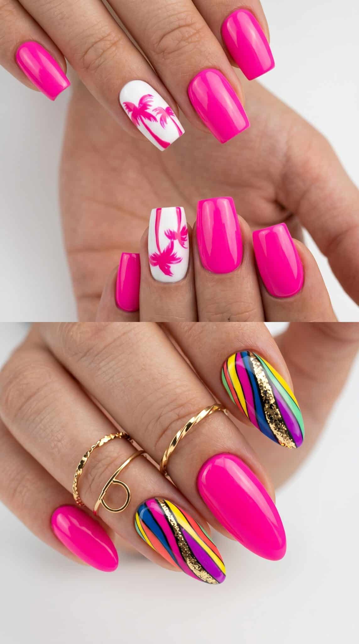 Soft pink nails with tiny floral and pastel accent details