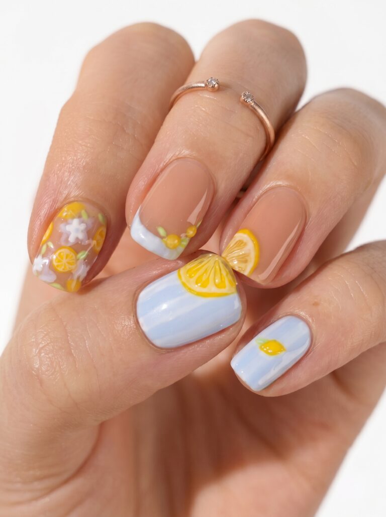 Simple Minimal Summer Nails with sheer nude polish and a glossy clean finish