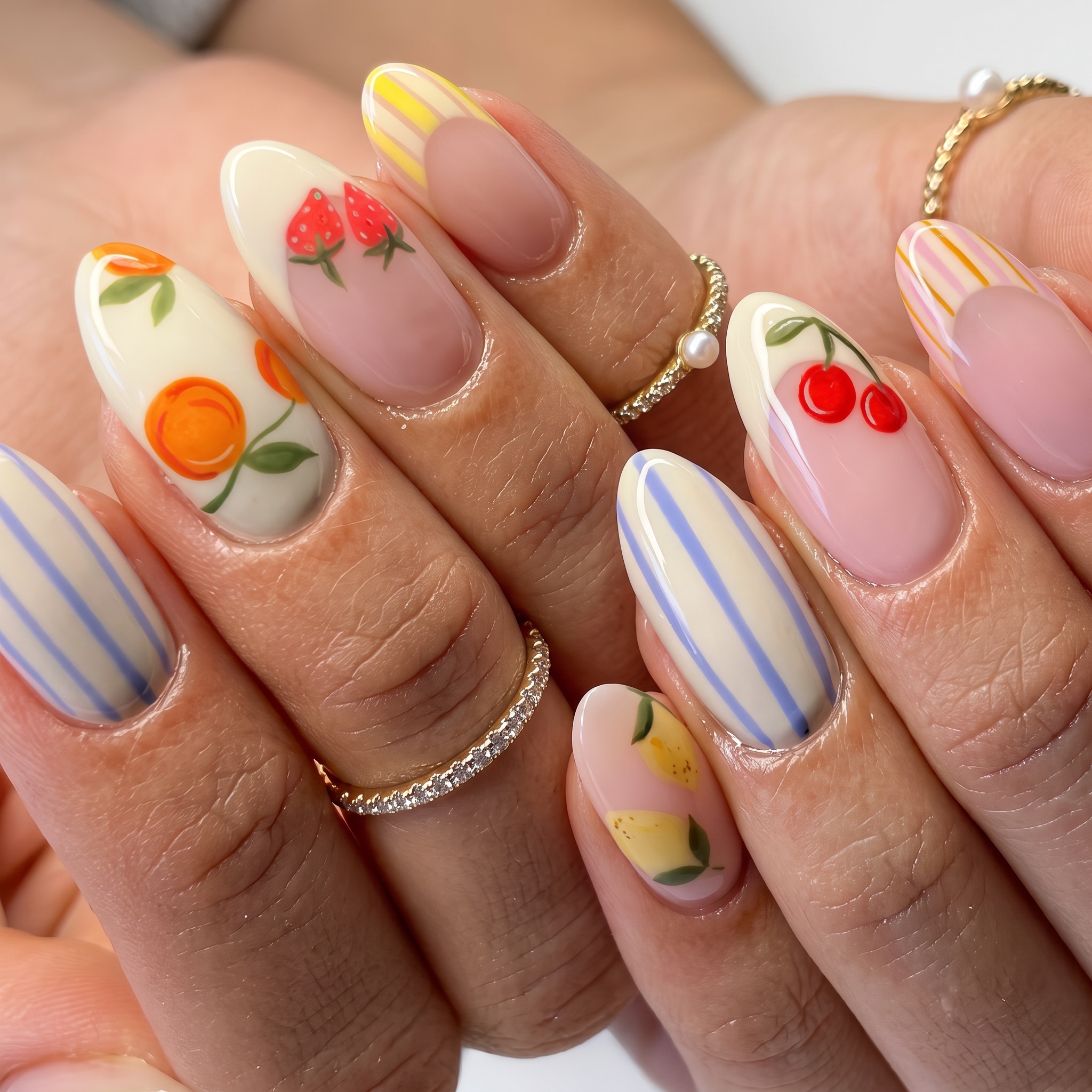 Simple Cute Summer Nails with hot pink and orange swirl accents