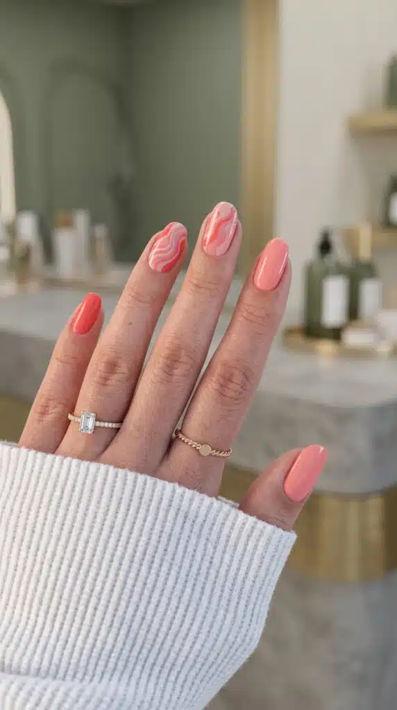 Summer Nail Ideas: 15 Looks for Every Summer Mood 9 Glossy peach almond nails with a soft nude-peach base and clean summer finish