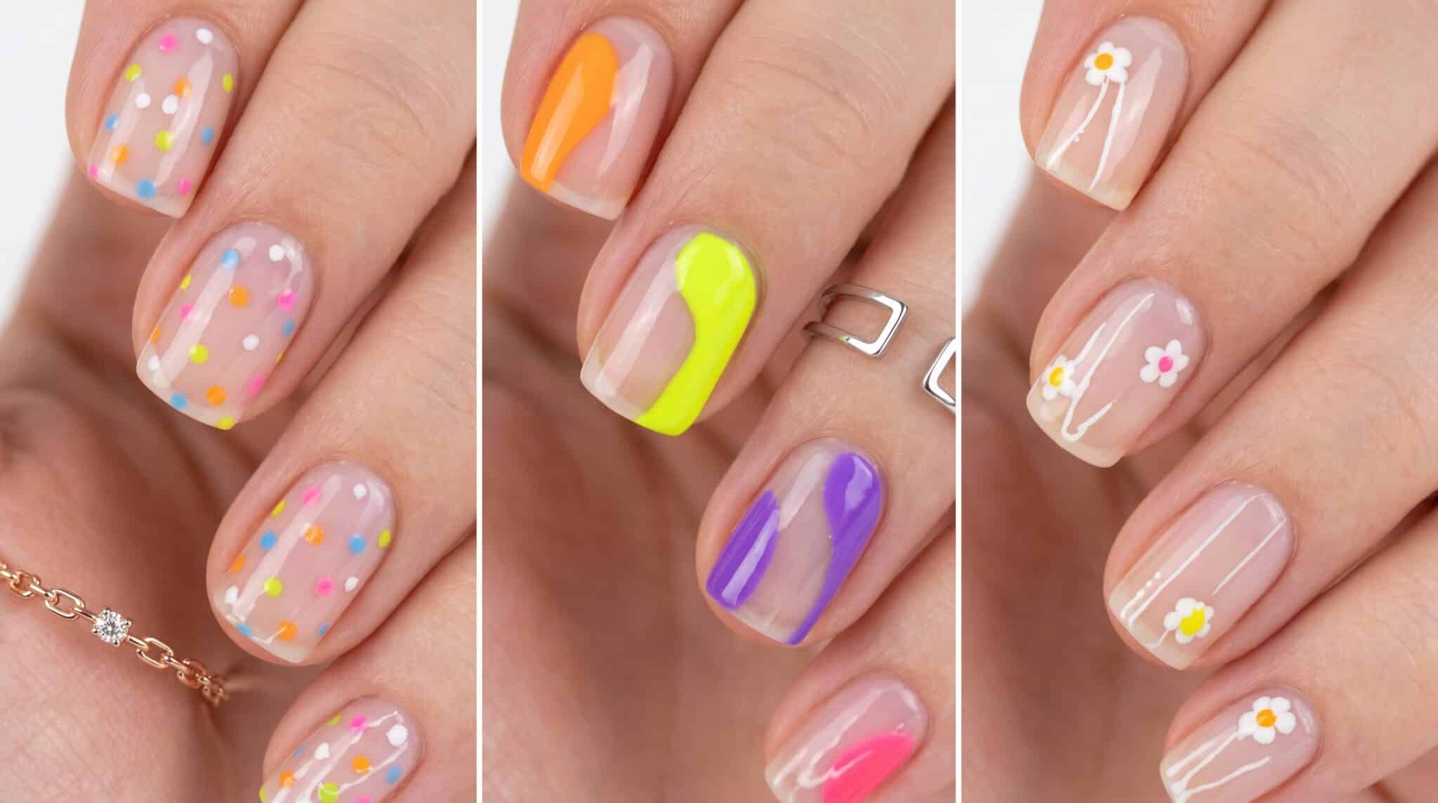 Nude almond nails with delicate white minimalist line art