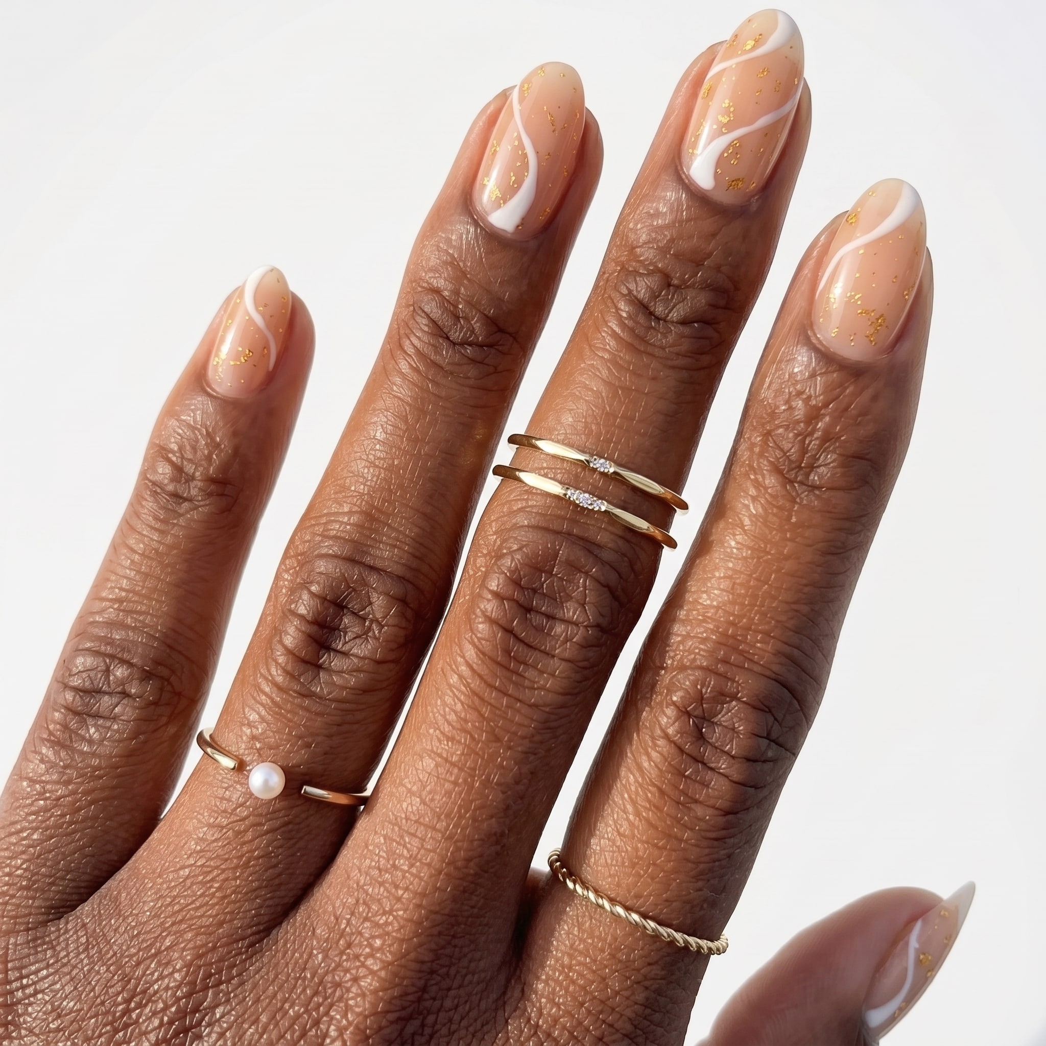 Simple Nude Summer Nails with slim white micro French tips on a glossy nude base