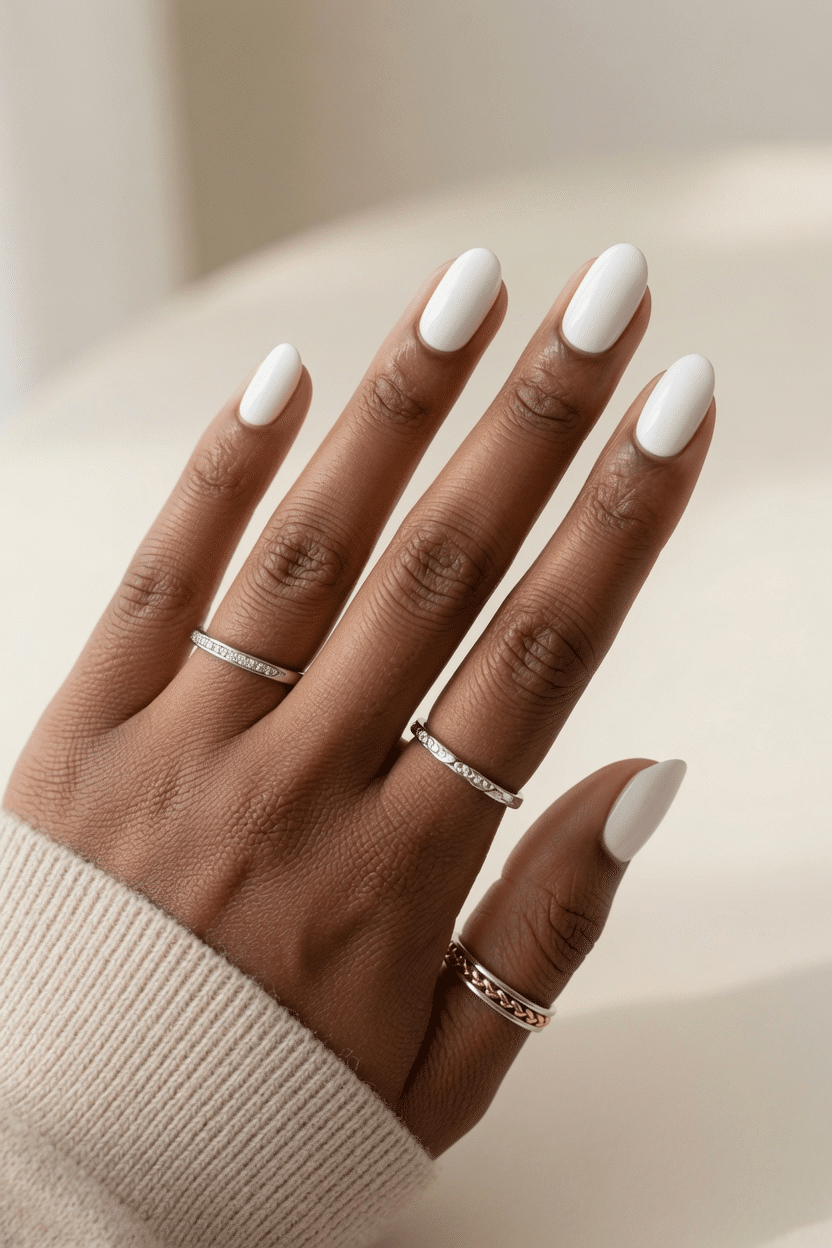 Minimal white summer nails with a crisp polished finish