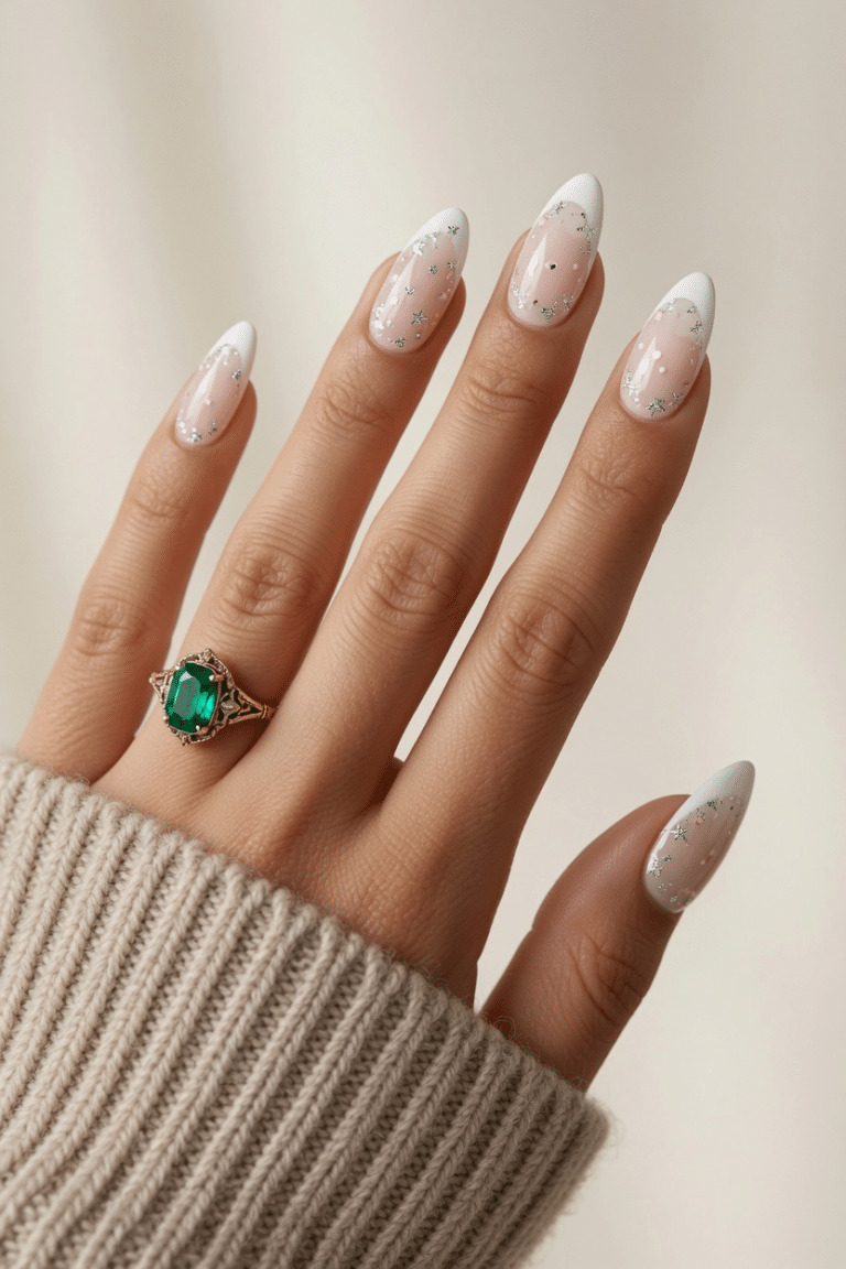 White summer nails with a glossy almond shape manicure