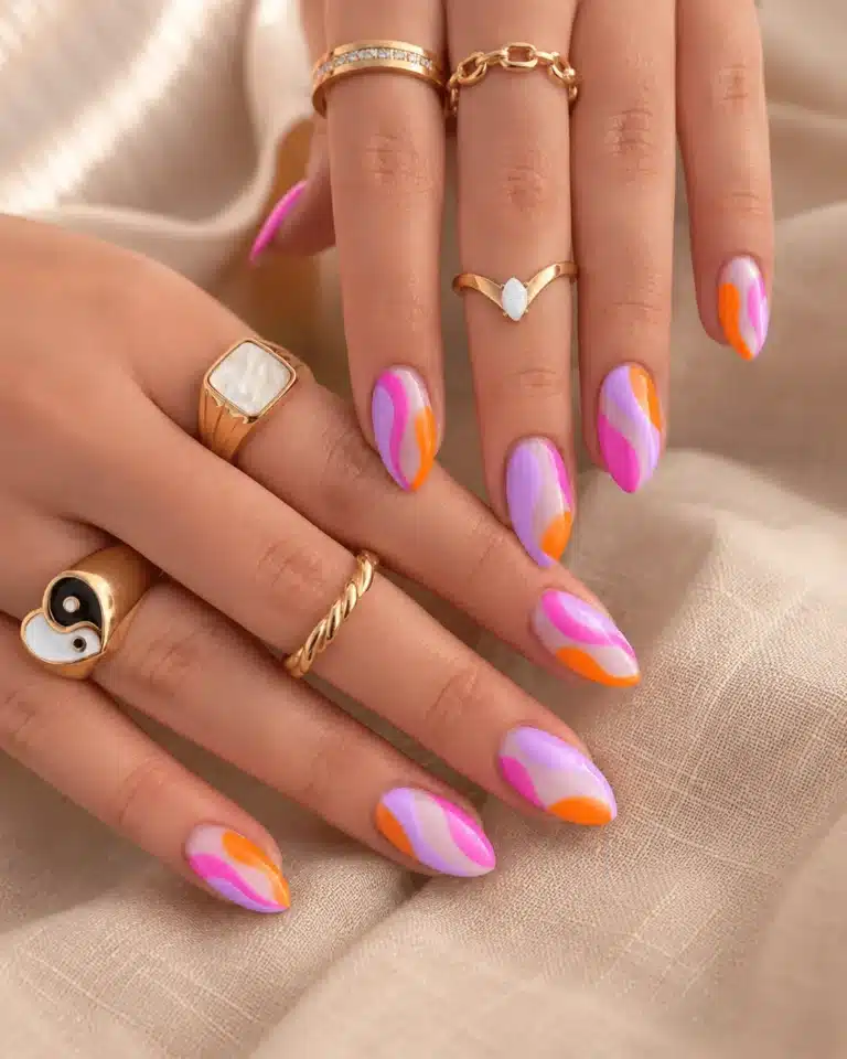 Simple summer nail inspo with colorful pastel designs