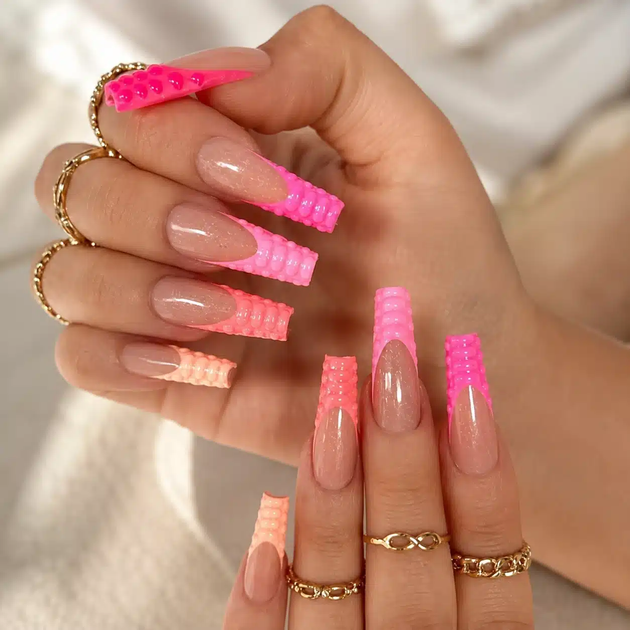 Pink acrylic nail inspo summer manicure