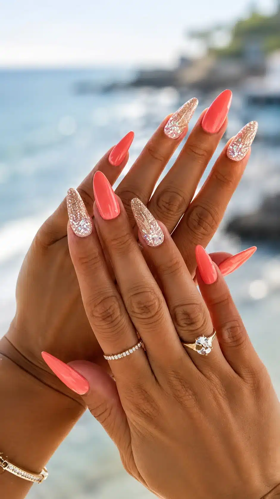 Acrylic nail inspo summer with bright sunset colors