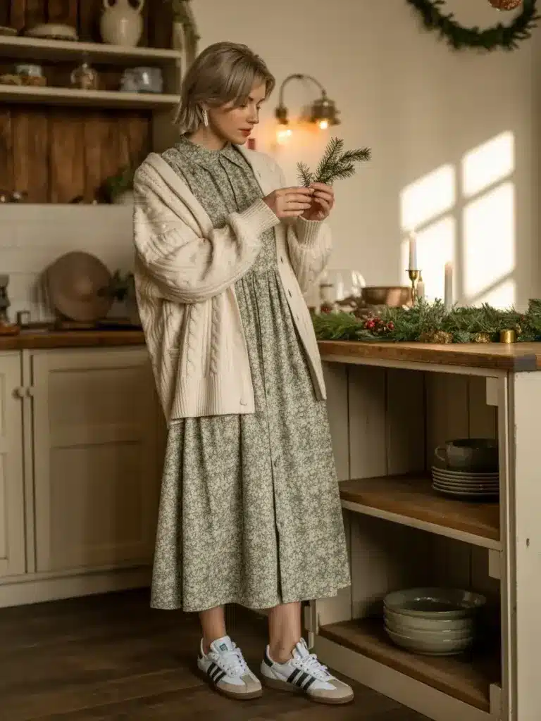 Floral Dress and Cozy Cardigan