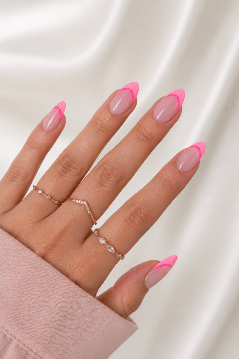 almond french tip nails