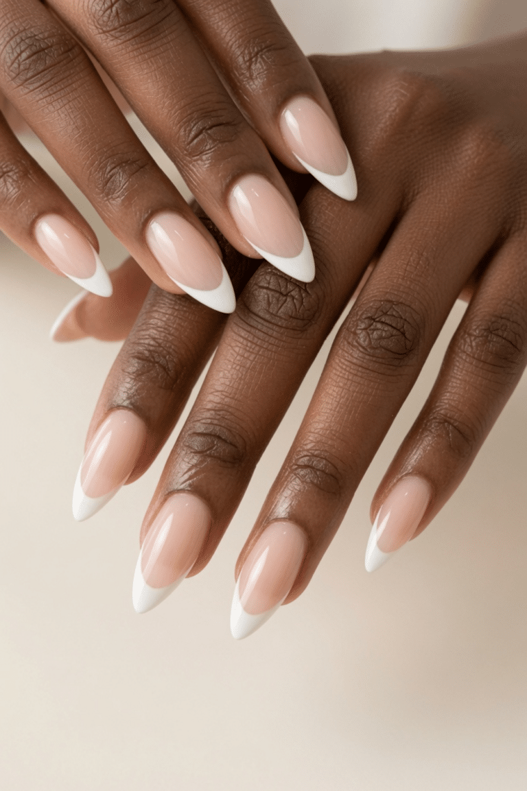 almond french tip nails