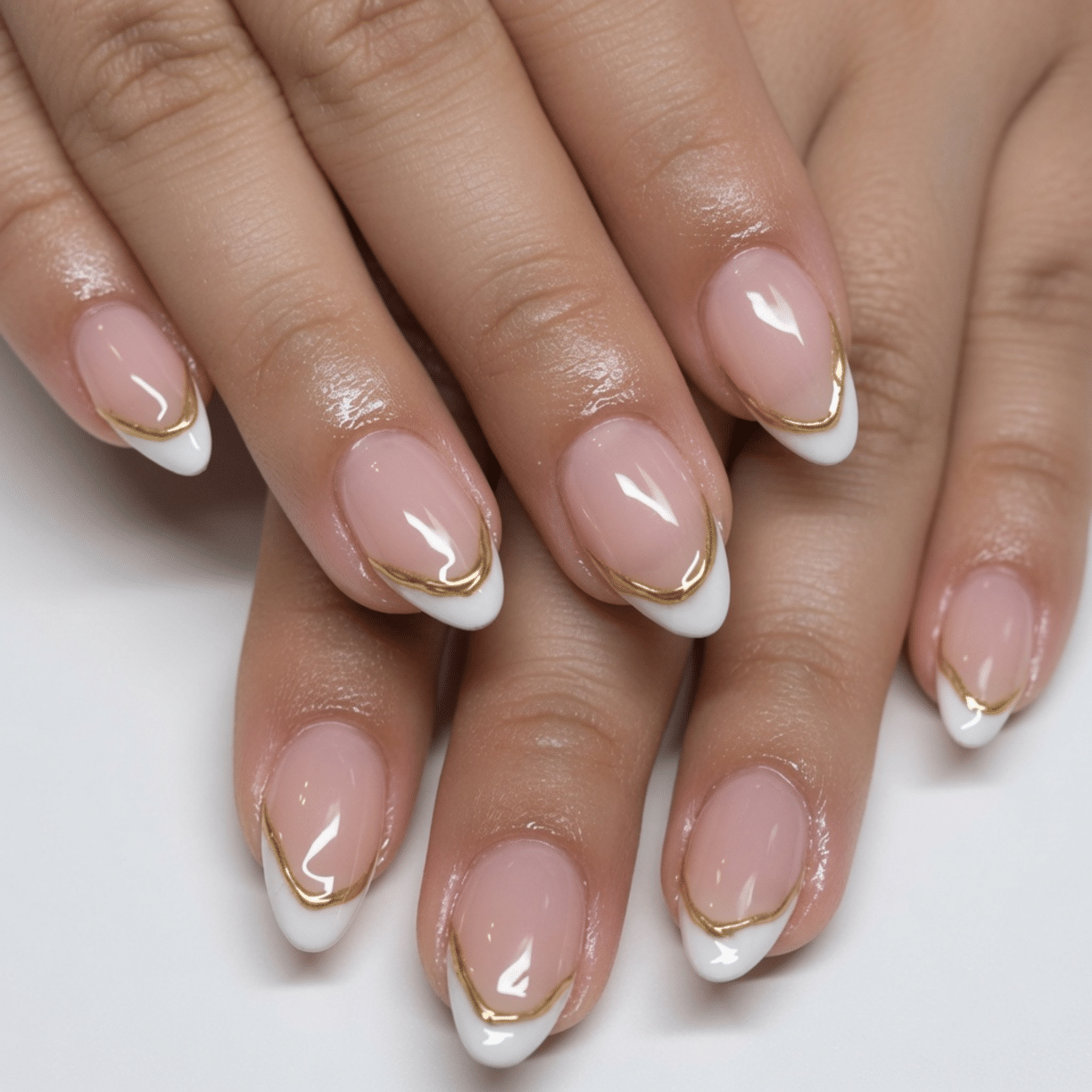 almond french tip nails