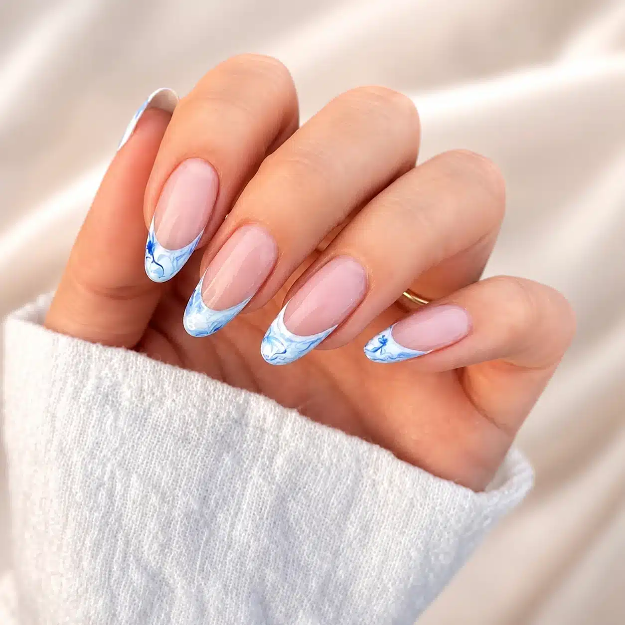 Pastel French almond nails for summer