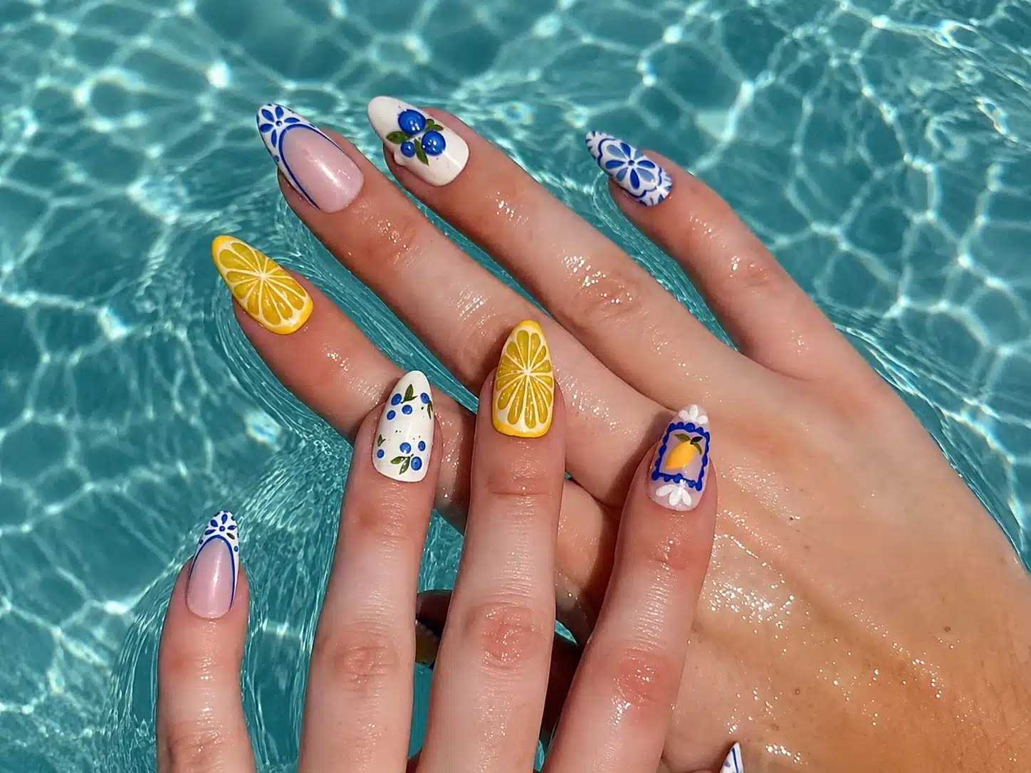 Colorful poolside summer nail art