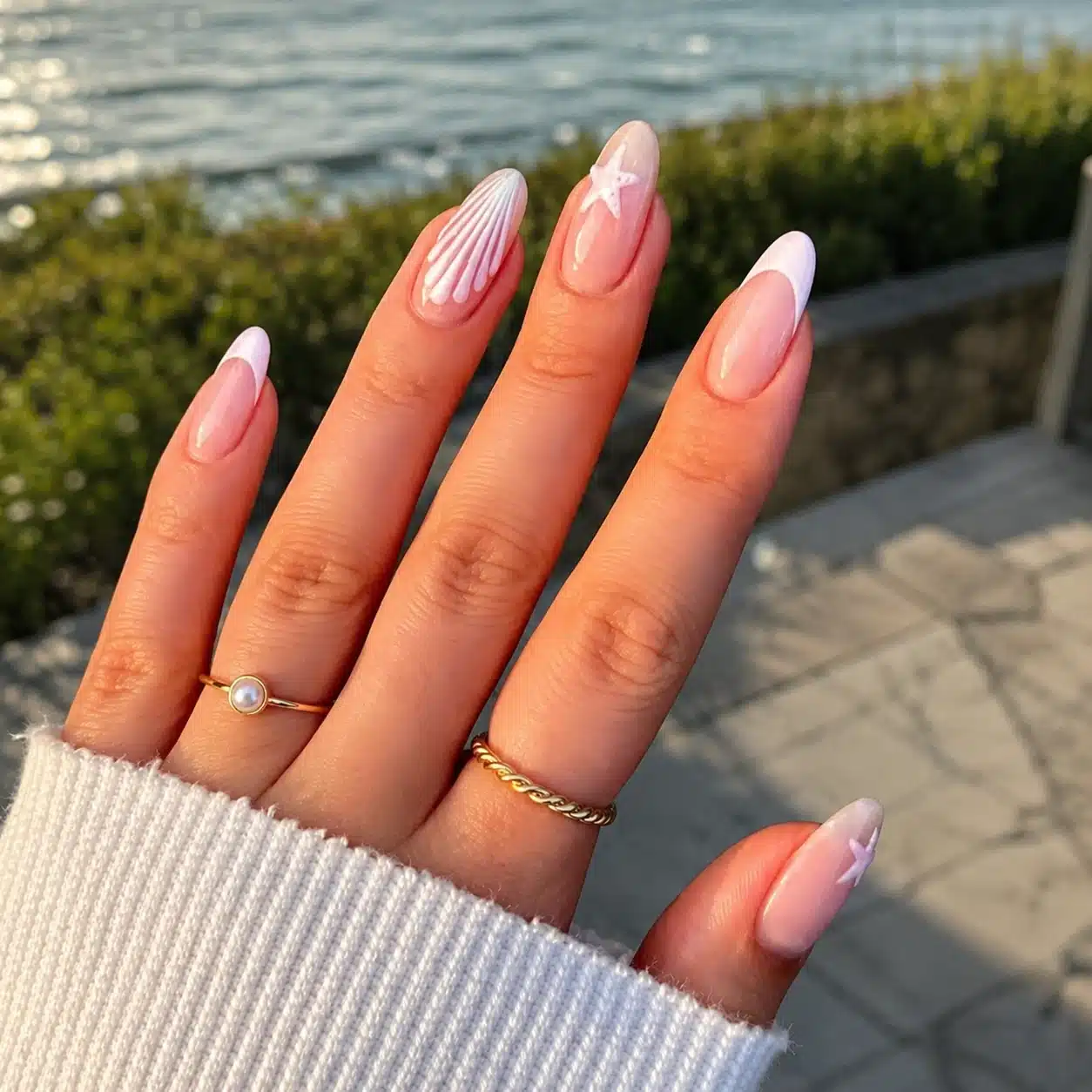 Bright coral summer manicure