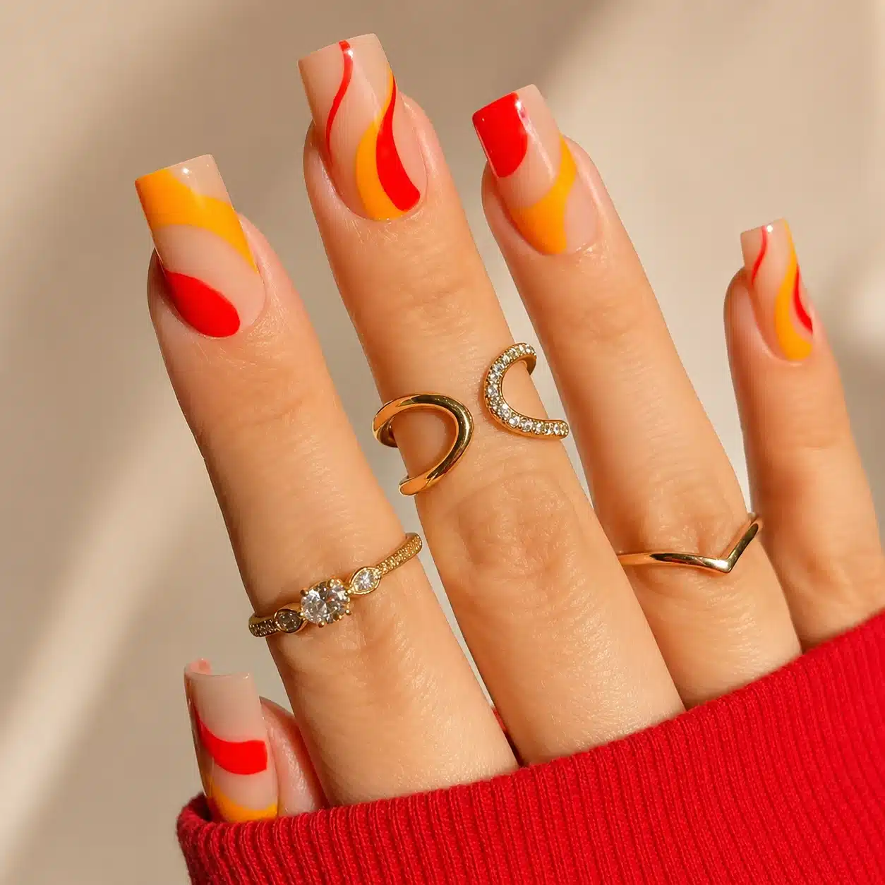 Fiery orange Summer Nail Inspo Square