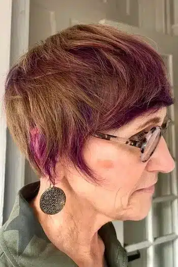 Brown Pixie With Purple Tips and Fringe