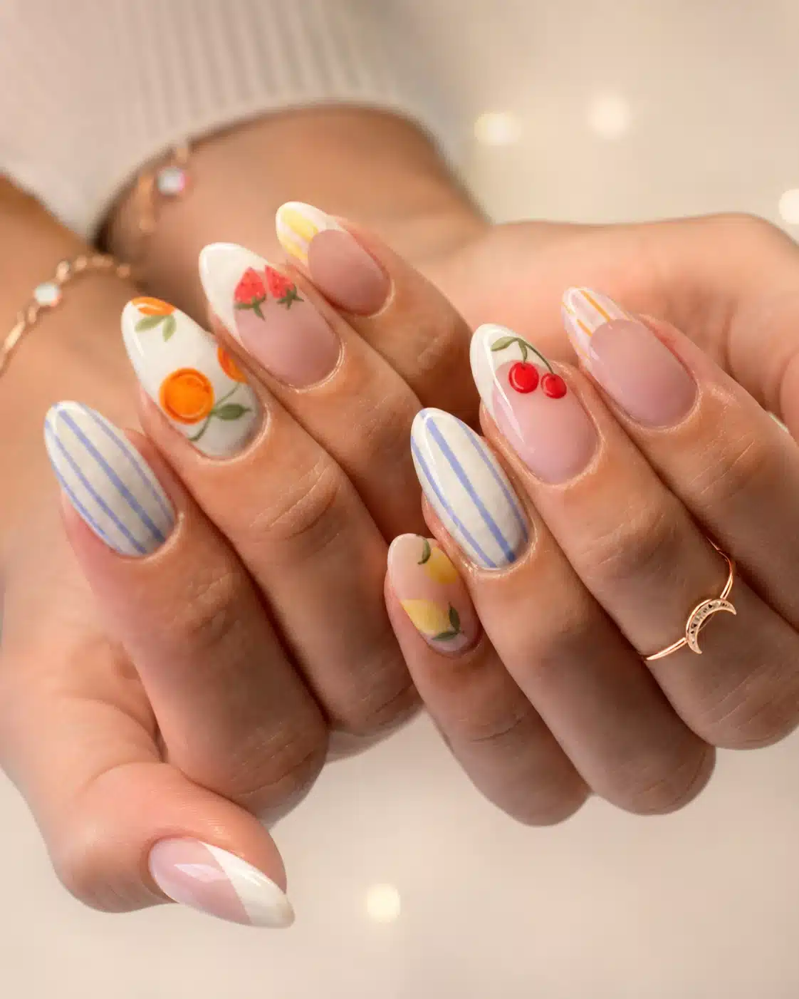 Cute Easy Summer Nail Inspo: 9 Simple Ideas for 2026 10 Fruit and stripe mix and match summer nail art
