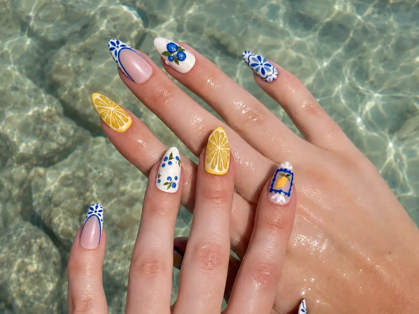 Ocean inspired gel nail inspo summer design