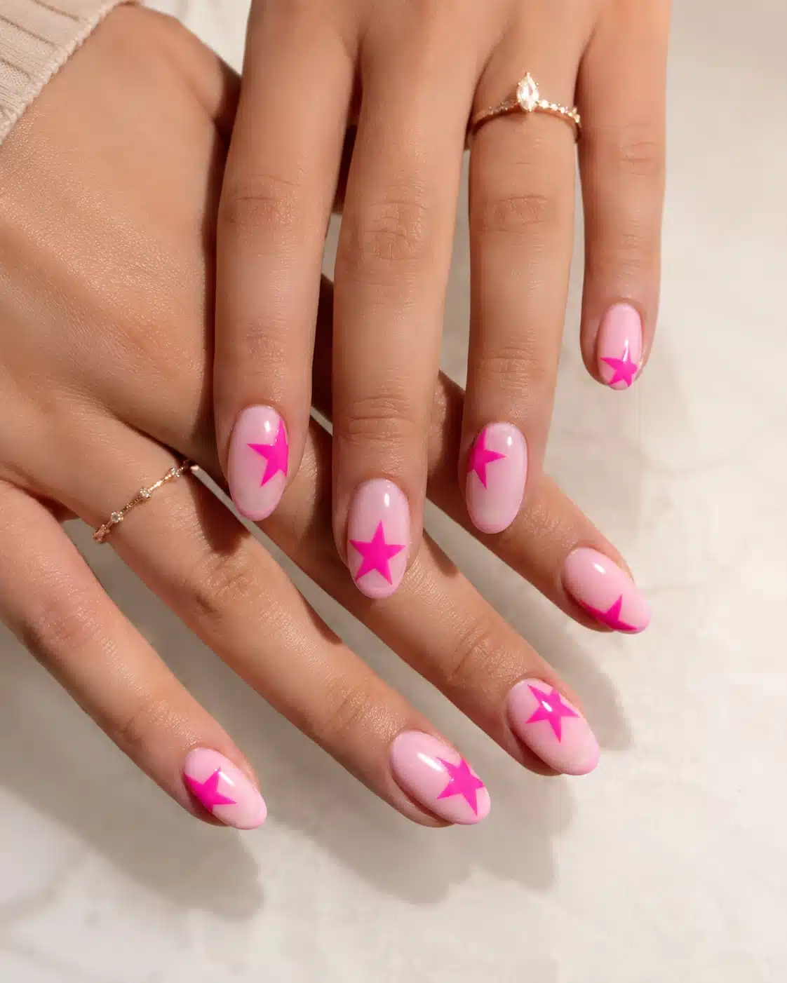 Cute Easy Summer Nail Inspo: 9 Simple Ideas for 2026 7 Hot pink star accent nails on a milky base