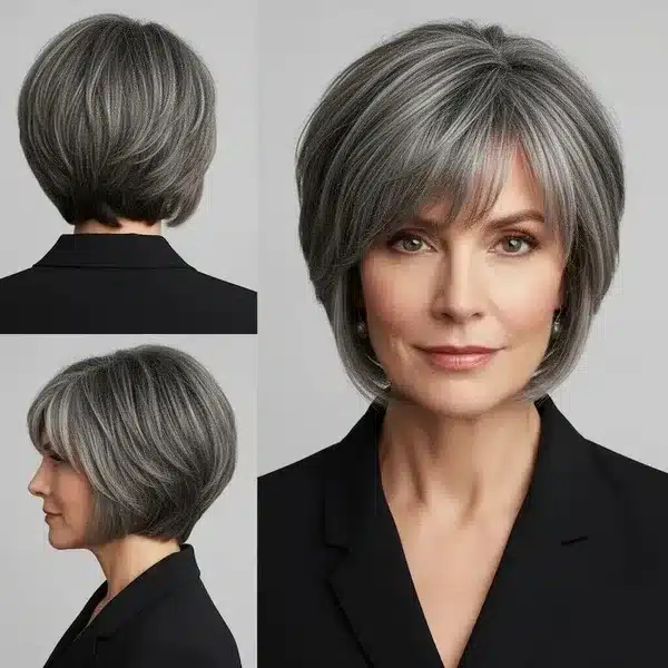 31+ Hairstyles For Women Over 50 With Fine Hair That Make Every Strand Matter 24 Hairstyles For Women Over 50 With Fine Hair - Short Salt And Pepper Bob With Bangs