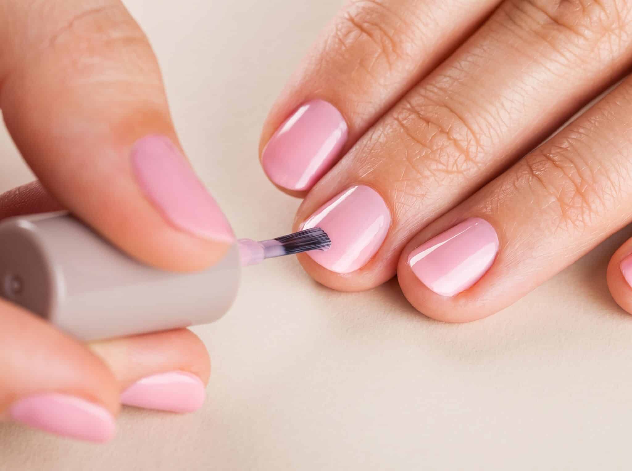 back to school nails with soft pink short manicure and clean glossy finish