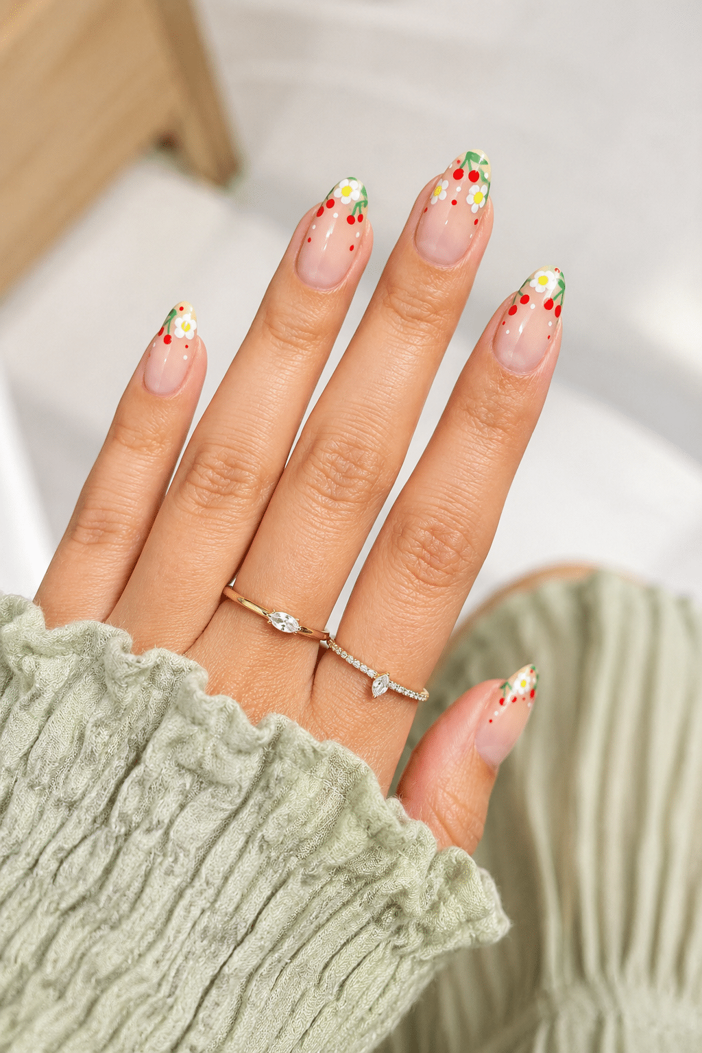 Classy floral French summer nails 2026 with delicate colorful flower tips