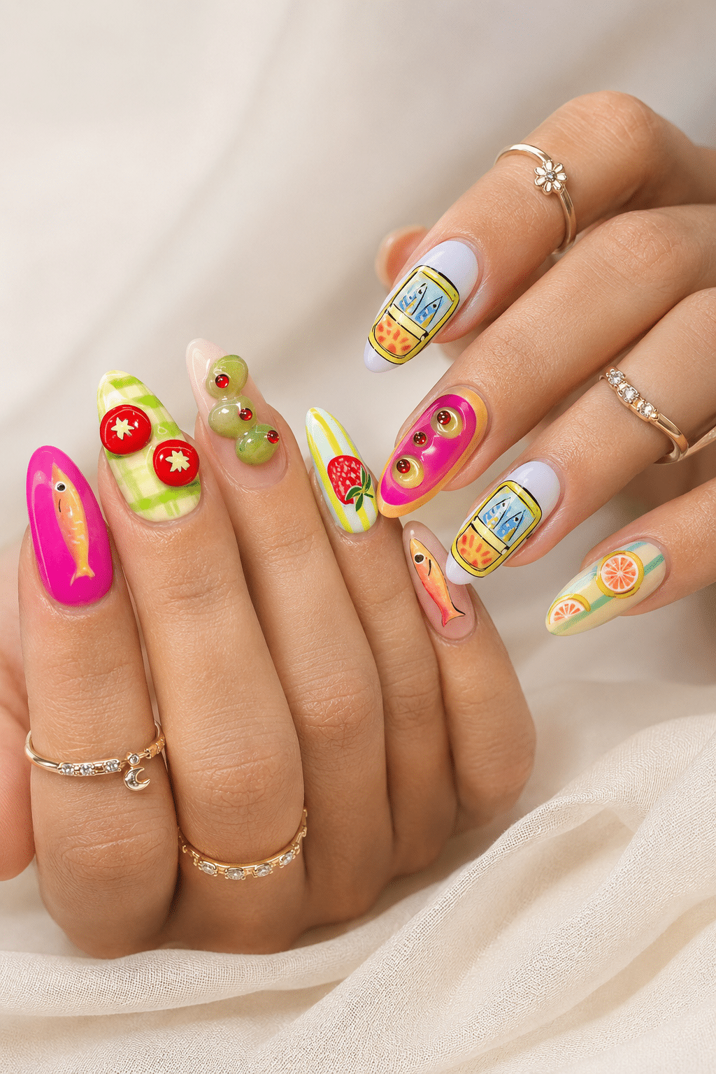 Fruit juice jelly nails with bright playful summer nail art