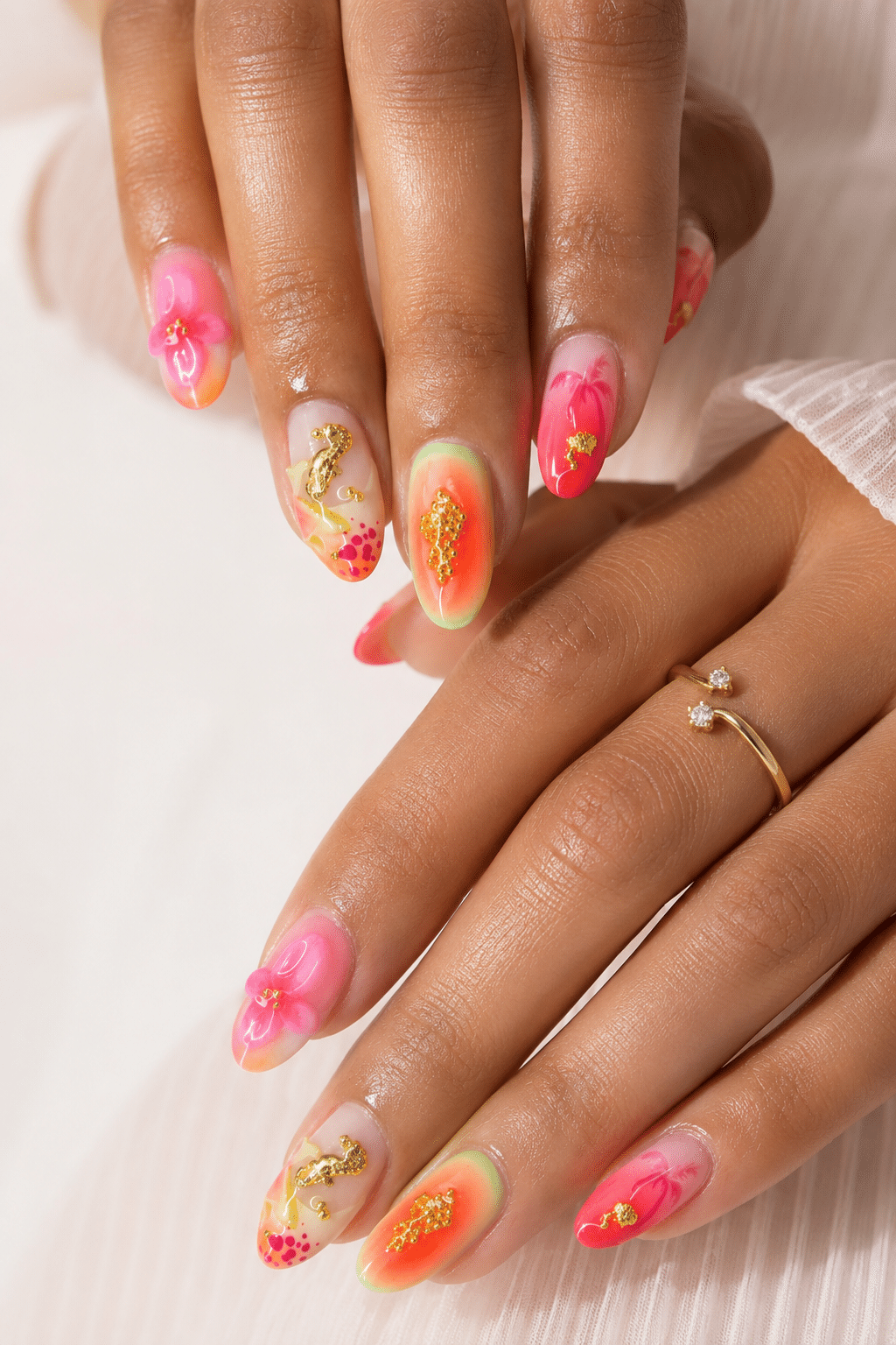 Fruit punch summer acrylic nails 2026 with colorful glossy fruit nail art
