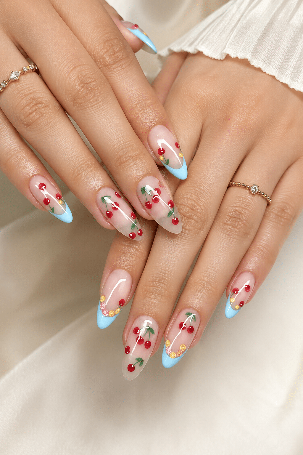 Micro floral summer nails with tiny colorful flower details