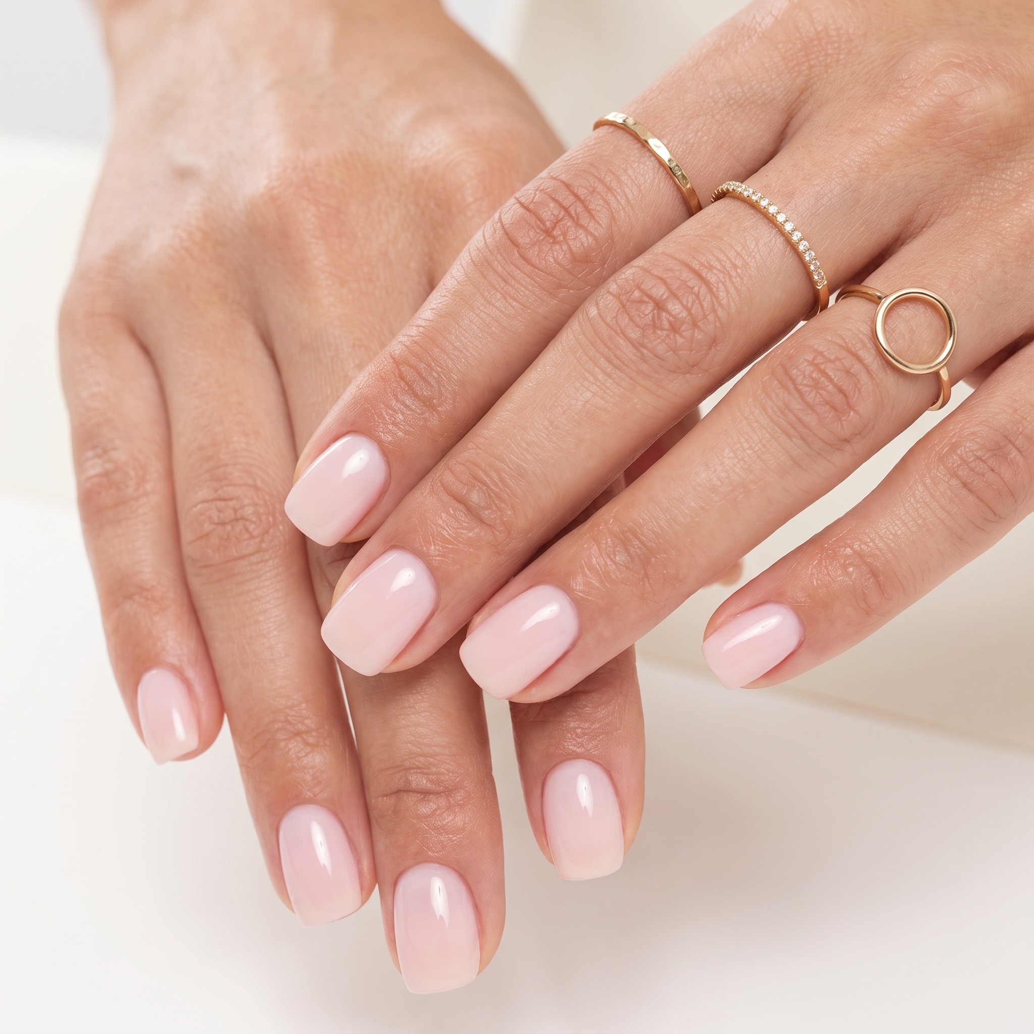 Milky pink summer nails with a clean glossy finish