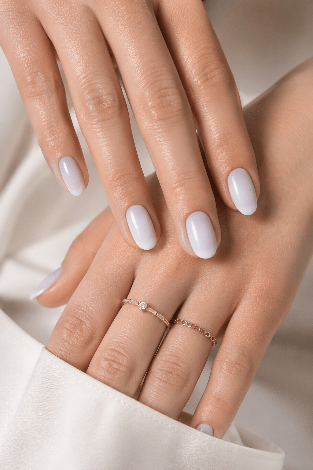 Milky white short summer nails with a soft clean finish