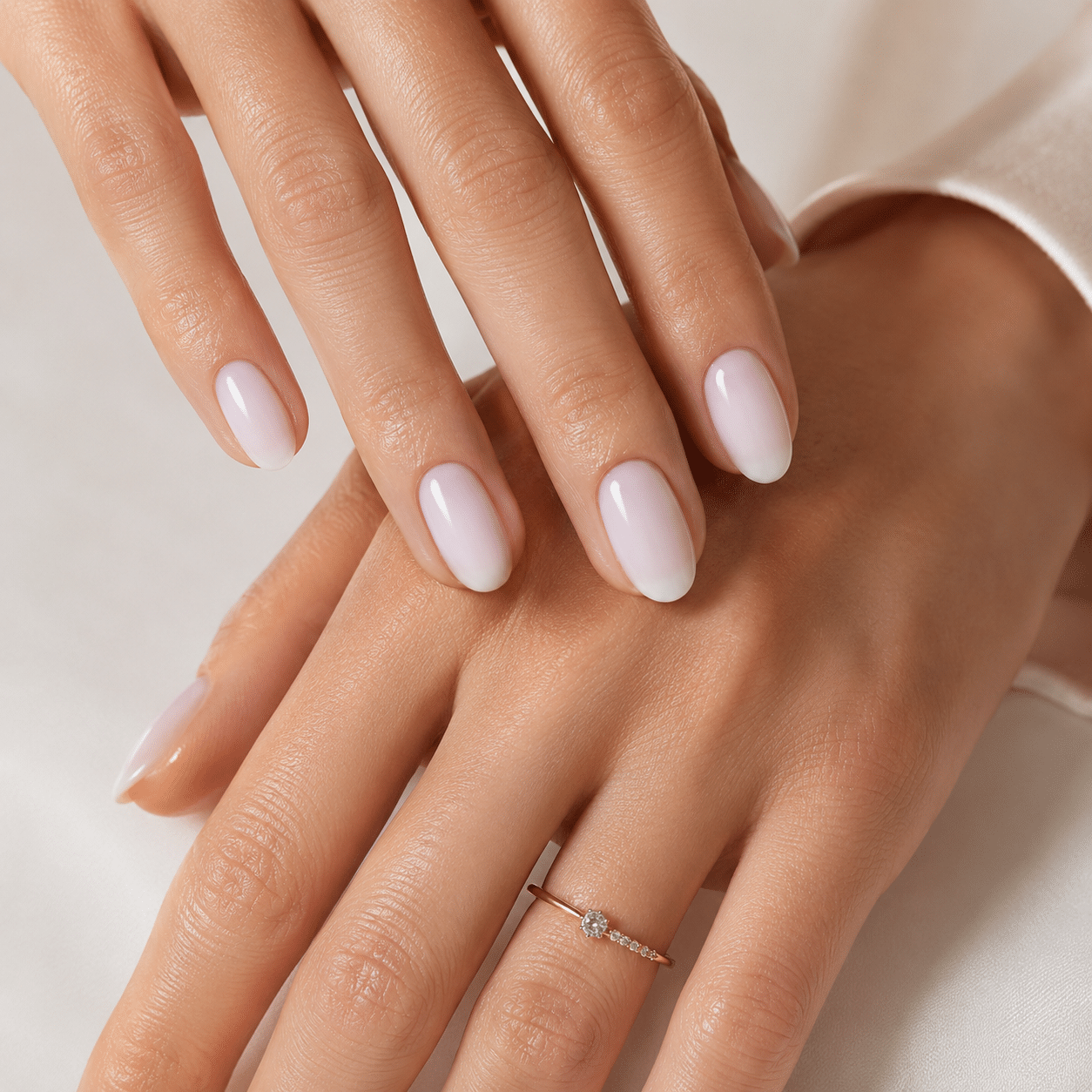 Milky white summer nails with a sheer glossy finish