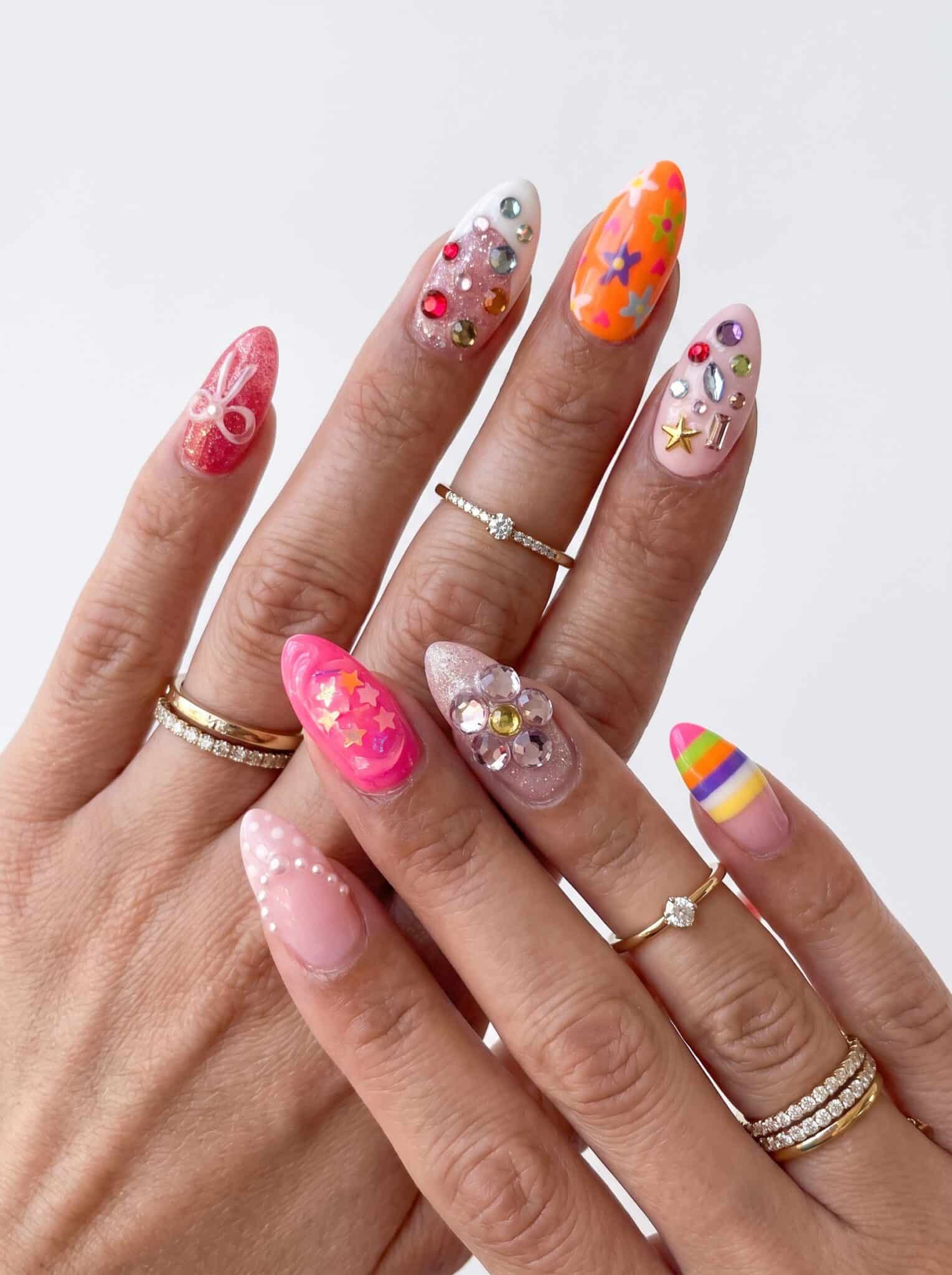 Nail inspo summer 2026 with colorful mixed summer manicure details