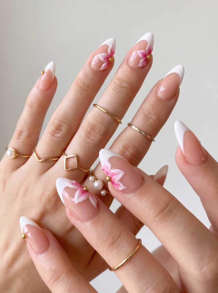 Nail inspo summer 2026 with soft floral French tips and a polished summer manicure look