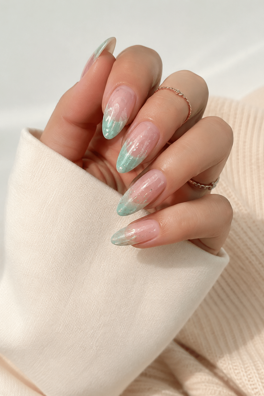 Sea glass blue summer nails with a fresh glossy finish
