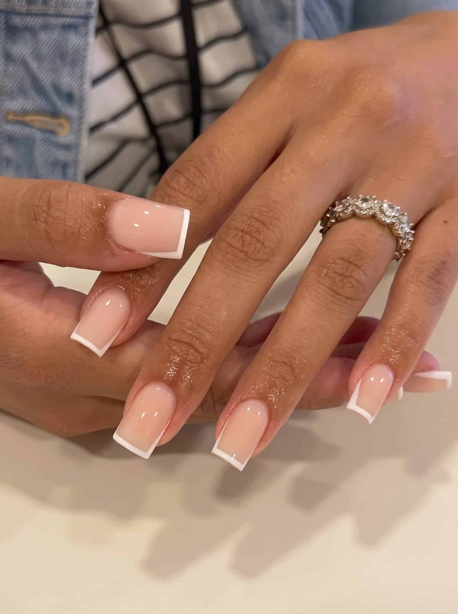 silver curves neutral nails with milky base and chrome linework
