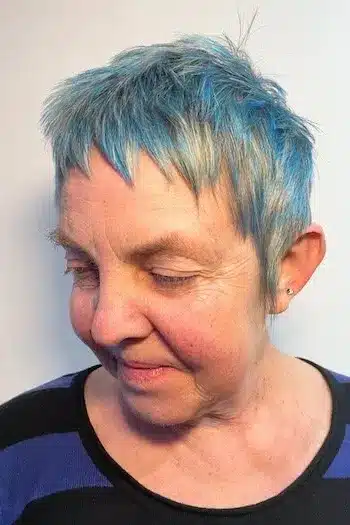 Silver Choppy Pixie With Blue Highlights
