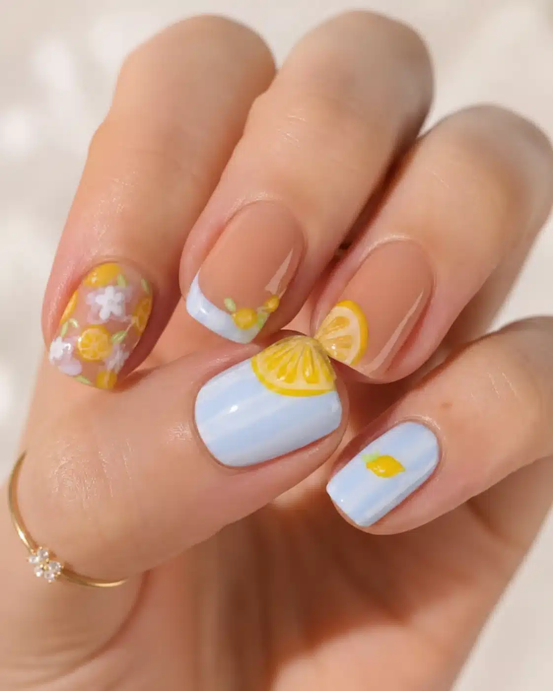 Cute Easy Summer Nail Inspo: 9 Simple Ideas for 2026 4 Lemon and powder blue cute summer nail design