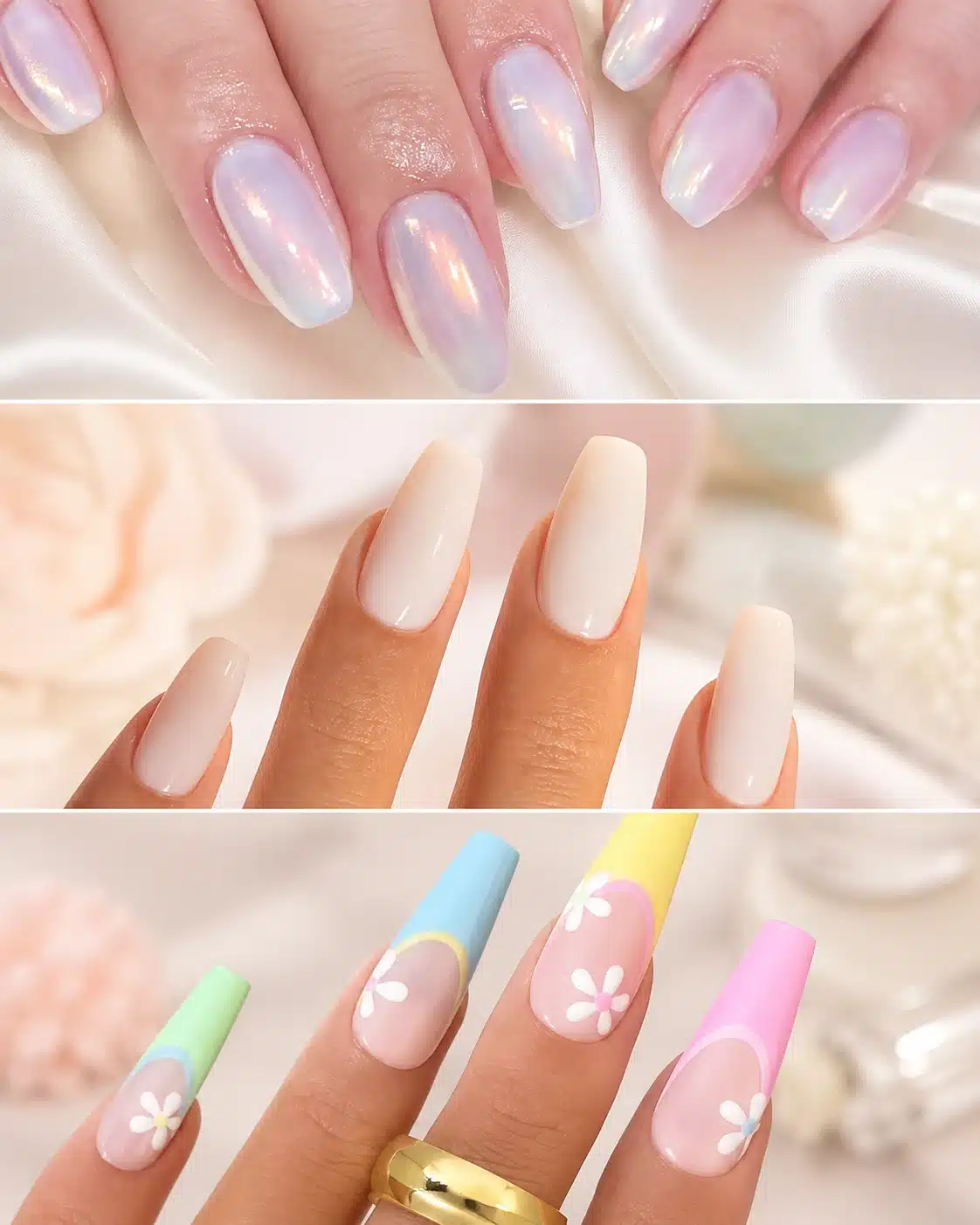 Summer Short Coffin Nails: 14 Fun-Ready Ideas 14 Mint and pink floral short coffin nails