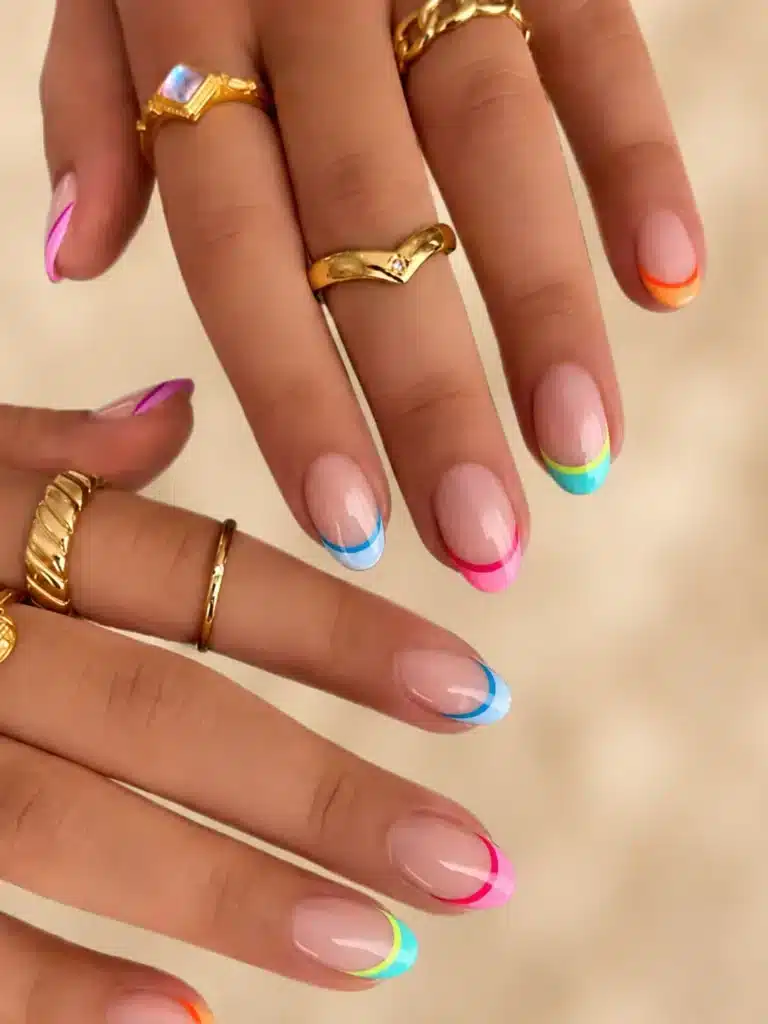 Multicolor micro summer nail inspo French tip